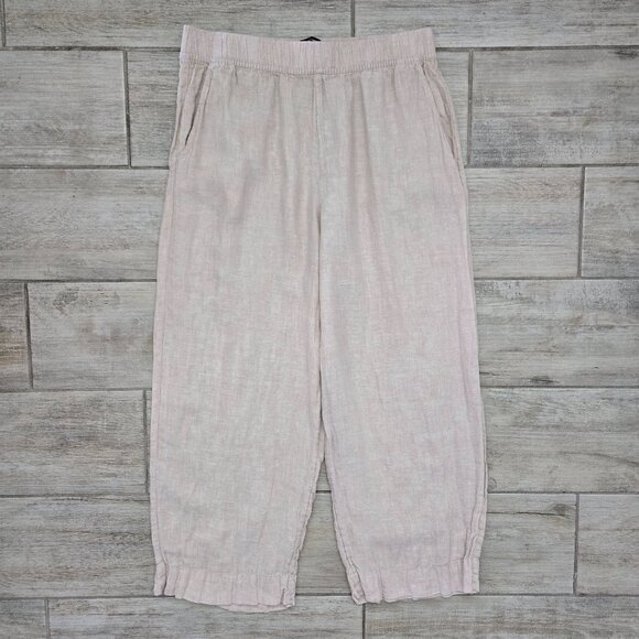 Tahari 100% Linen Pants Women's European Flax Beige Summer Beach Resort Size L - Picture 1 of 8